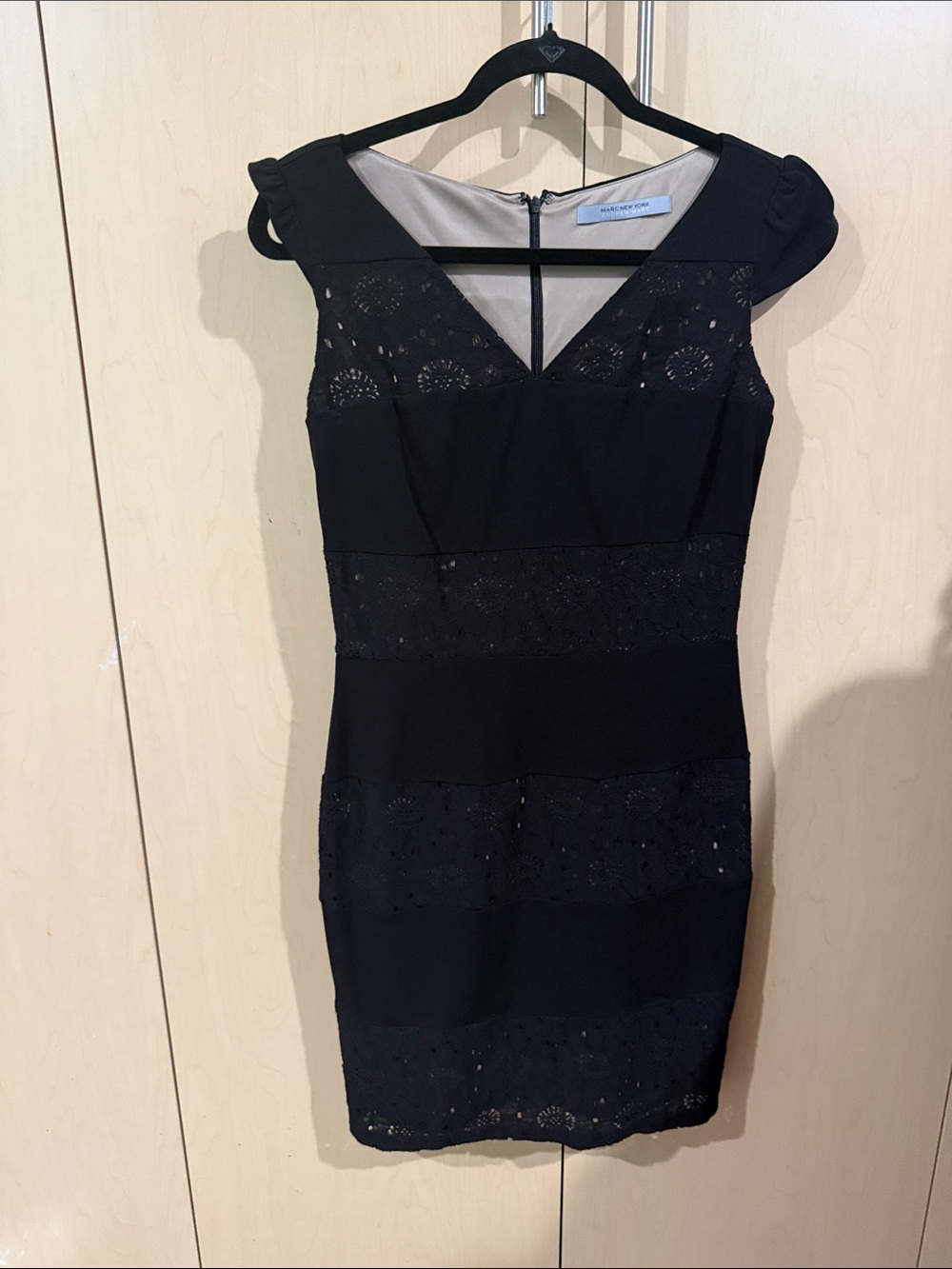 Marc New York Black Lace-Trim Cap Sleeve Midi Dress